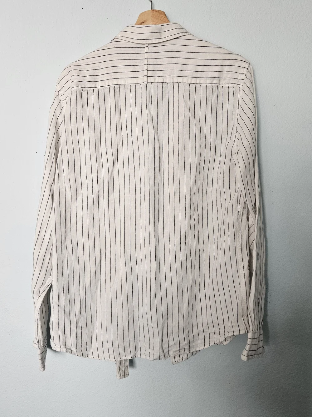 Banana Republic White Linen-Blend Shirt with Navy Pinstripes
